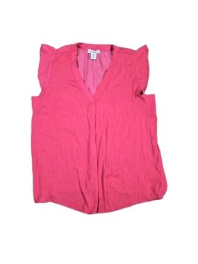 Cupcakes And Cashmere Pleated V Neck Top Flutter Sleeves Hot Pink Preppy Soft